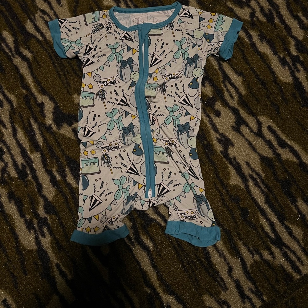 Kids One Piece Bamboo Jammies with Blue Accents